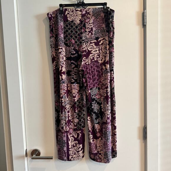 Chico's Patchwork Pants Purple Wide Leg Elastic Waist Knitted Pull On Sz 16 - Picture 5 of 5